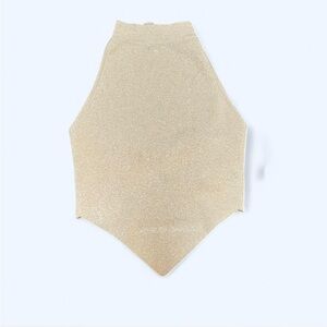 Beige Ribbed Knit Halter Top Steps New York Pointed Hem Sleeveless NWT Size M